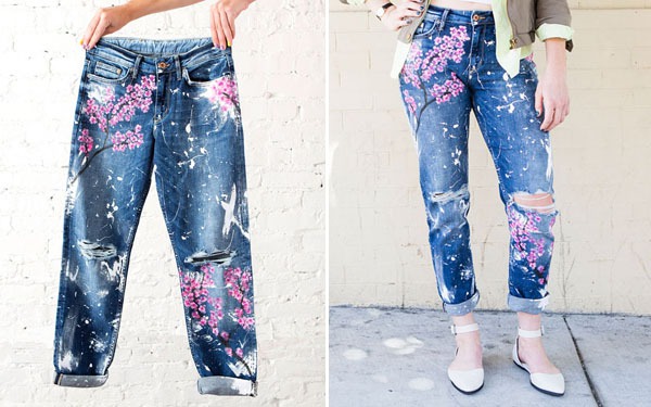 Gợi ý cách biến hóa làm quần jeans cũ trơn màu "nở hoa"